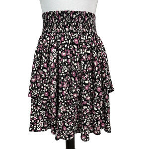 Lane Bryant Skirt sz 14 16 Black Purple Floral Ruffles Layers Above Knee A Line